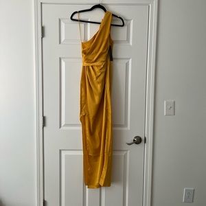 TheseThreeBoutique Chaney One Shoulder Side Slit Dress yellow